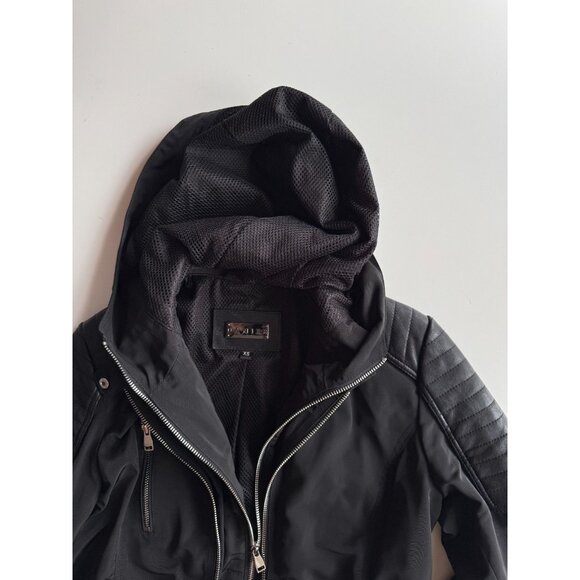 DANIER Dakota Black Polyester Quilted Leather Hooded Biker Jacket, Size XS - Picture 7 of 14